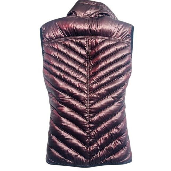 Calvin Klein Metallic Puffer Asymmetrical Zip Chevron Quilted Design Vest XS - Picture 5 of 9